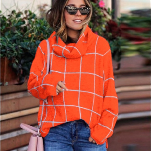 HOST PICK Orange Grid Pattern Turtleneck Sweater - Picture 4 of 9